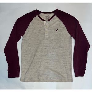 American Eagle Outfitters Heritage Classic Fit Thermal Longe Maroon Sleeve Shirt